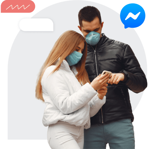 Message alerts Couple with masks checking notifications on their phone