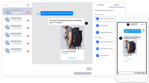 Twitter Highstreet conversation from desktop to phone Transactional conversation between Twitter DM and Highstreet platform
