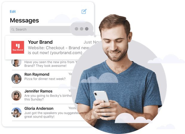 Conversational Commerce use cases Hero image of man on mobile phone using iMessage