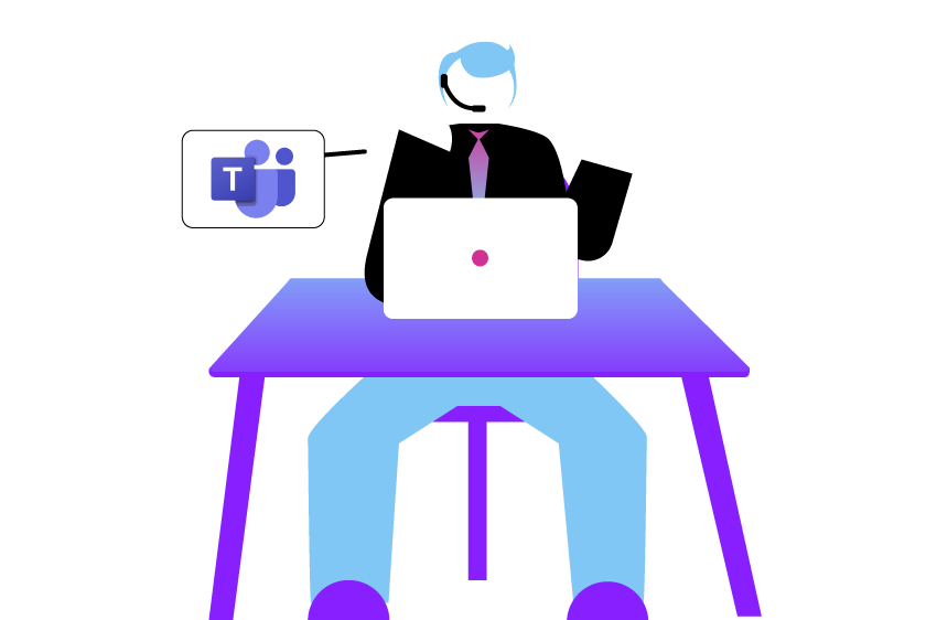 Illustration of contact center agent serving customers and collaborating with co-workers with Microsoft Teams
