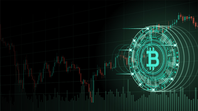 Diseño gráfico de diagrama de índice y símbolo de bitcoin